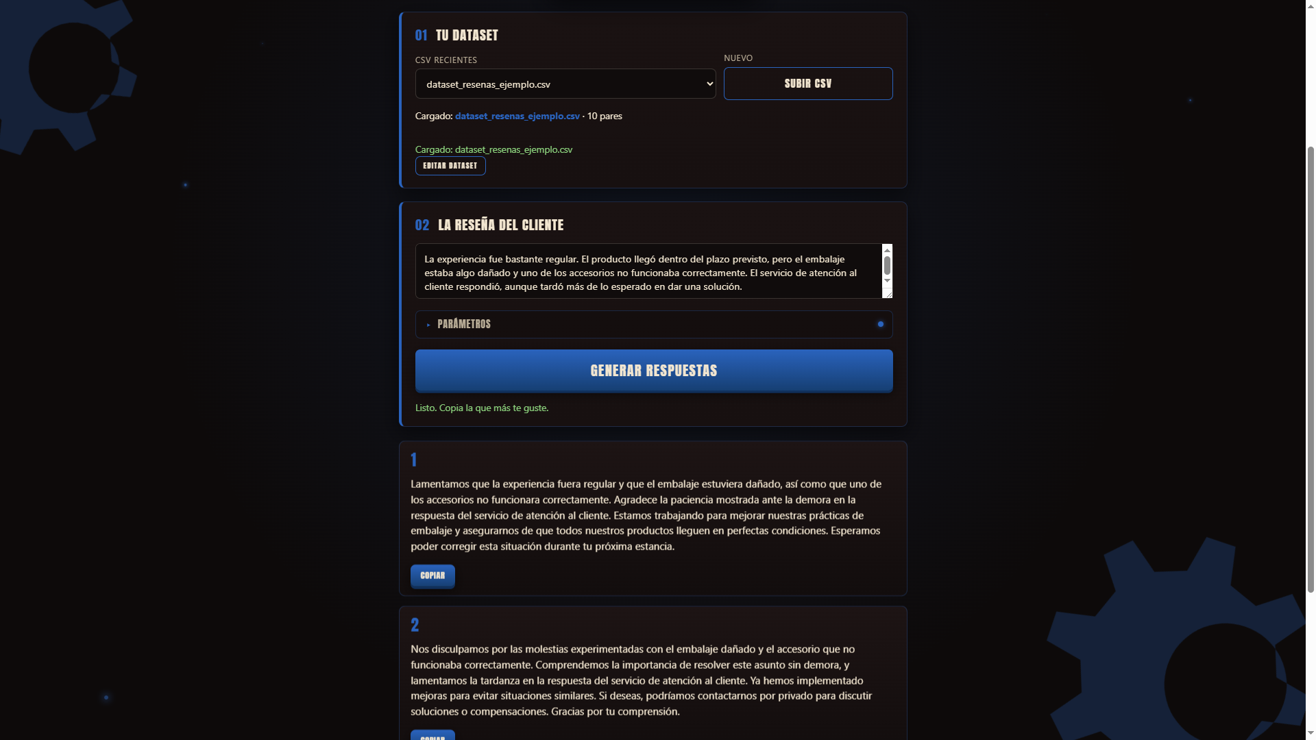 Captura de Review Factory: generador de respuestas a reseñas con la voz de la marca